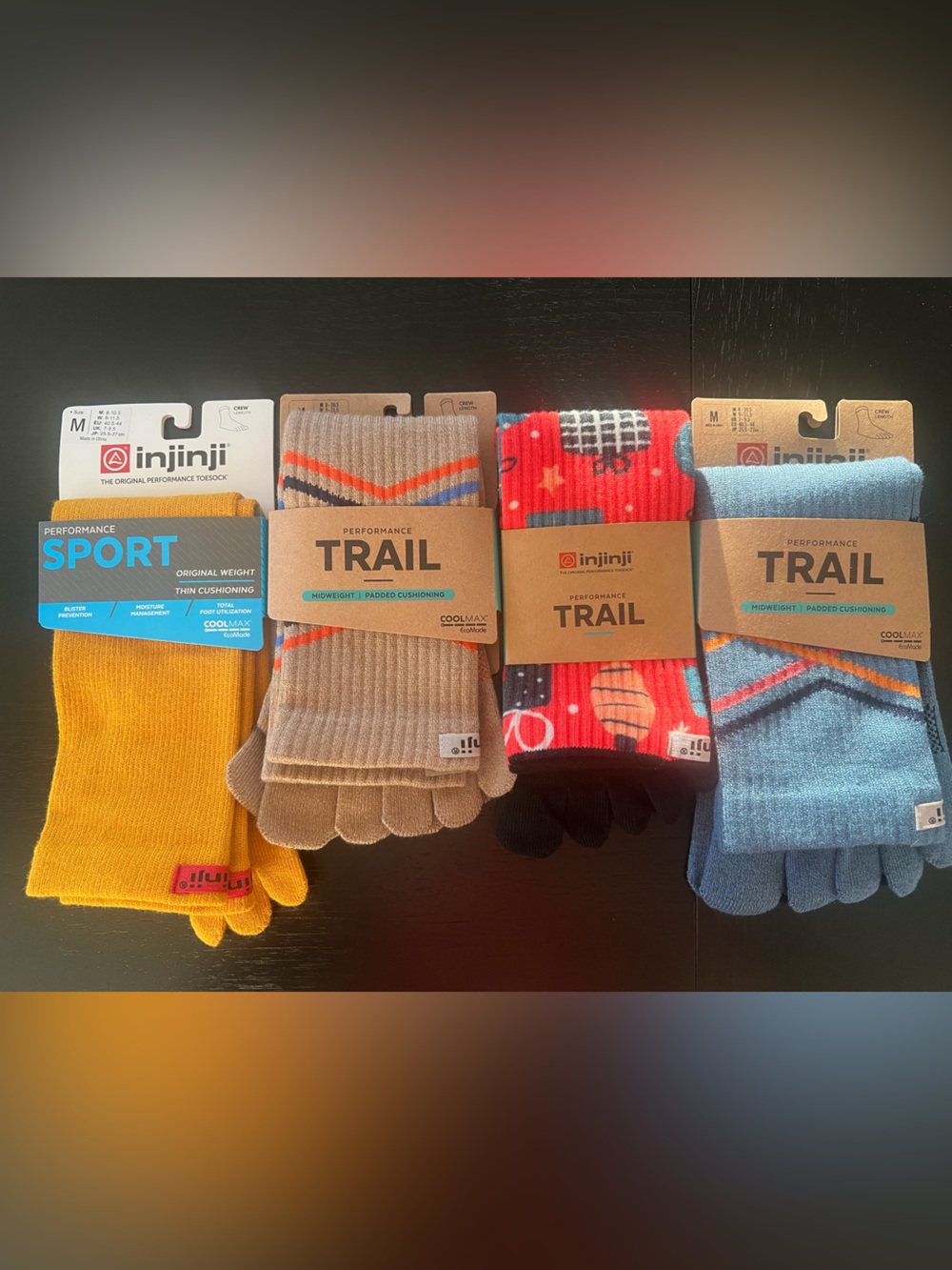 NWT Injinji Men's Trail & Sport Toe Socks - Yellow, Tan, Red, Blue